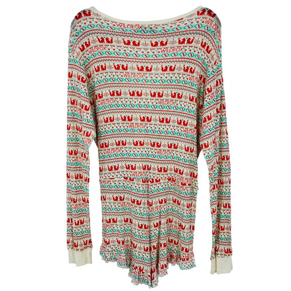 Wildfox Long Sleeve Snap-Button Front Waist-Tie Ruffled Shorts Romper Playsuit L - Picture 8 of 16